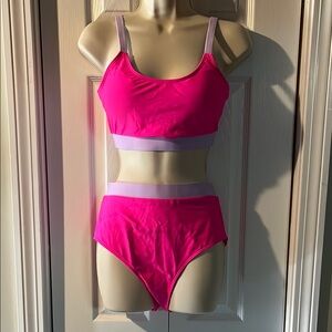 Pink and Purple Bikini Set with Scoop Neckline